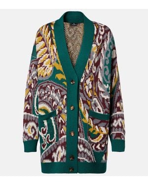 Etro Jacquard Wool-Blend Cardigan - Green
