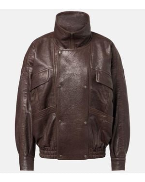 Saint Laurent Leather Bomber Jacket - Brown