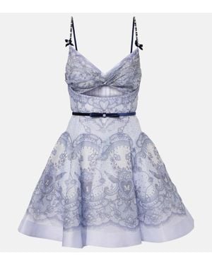Zimmermann Rhiannon Bow-Detail Cotton Minidress in Blue