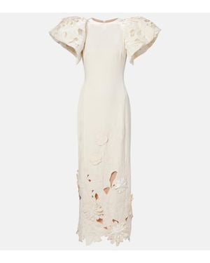 LEO LIN Robe Longue Lucina En Velours A Fleurs - Blanc