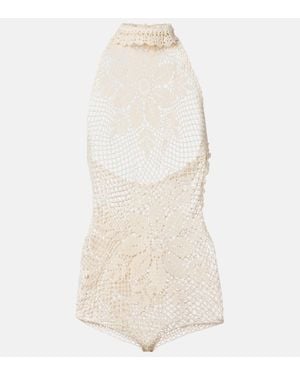 Magda Butrym Floral Crochet Cotton Romper - Natural