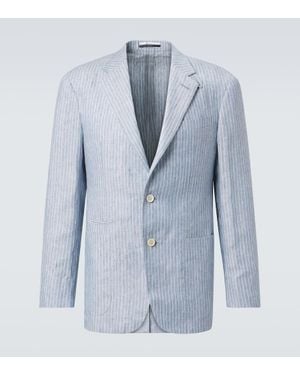 dunhill Blazer Raye En Lin Melange - Bleu