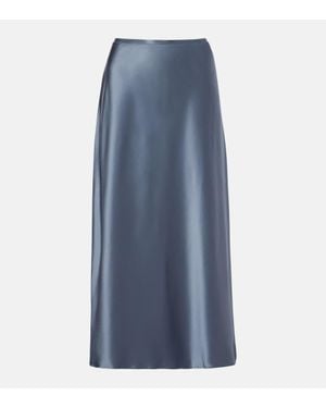 Max Mara Carnet Silk Satin Midi Skirt - Blue