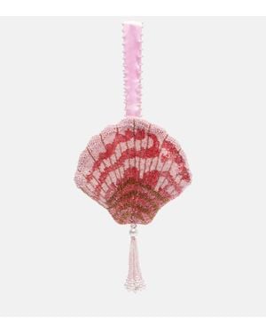 Clio Peppiatt Seashell Beaded Satin Clutch - Red