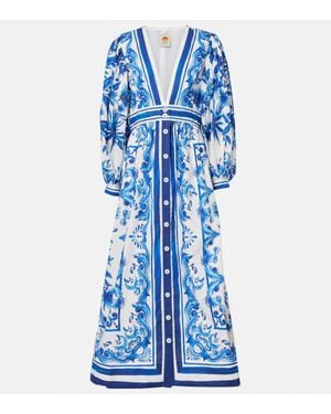 FARM Rio Garden Tiles Cotton Shirt Dress - Blue