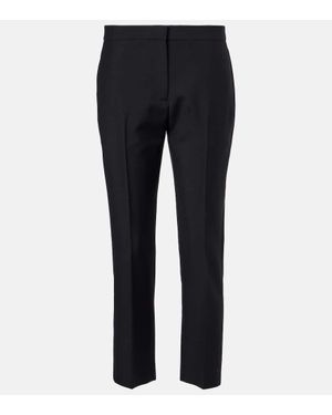 McQueen Wool And Mohair Cropped Straight Trousers - Blue