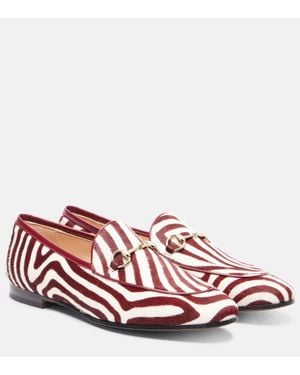 Gucci Jordaan Horsebit Calf Hair Loafers - Red