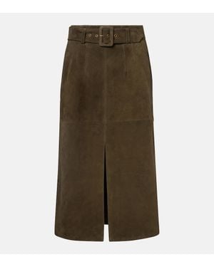 Veronica Beard Alexie Belted Suede Midi Skirt - Green