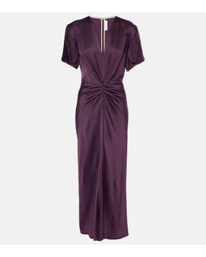 Victoria Beckham Gathered Satin Maxi Dress - Purple