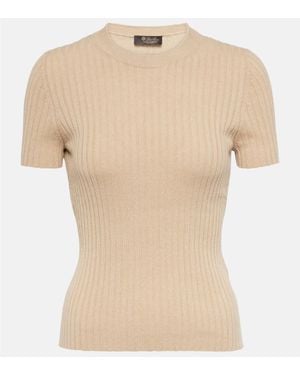 Loro Piana Ribbed-Knit Cashmere Top - Natural