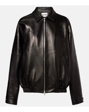 Miu Miu Veste En Cuir A Logo - Noir