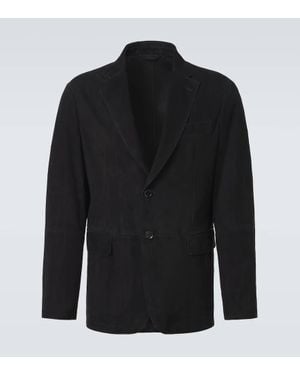 Brioni Monti Single-Breasted Suede Blazer - Black