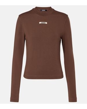 Jacquemus Logo Cotton-Blend Jersey Top - Brown