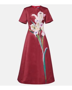 LEO LIN Caroline Floral Satin Midi Dress - Red