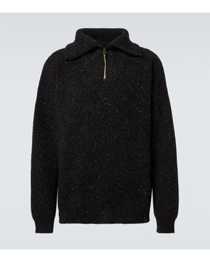 Maison Margiela Linen And Wool Half-Zip Sweater - Black