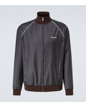 Miu Miu Chaqueta Deportiva De Lana Virgen Con Raya Diplomatica - Negro