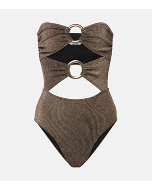 Alexandra Miro Anya Cutout Lame Swimsuit - Brown