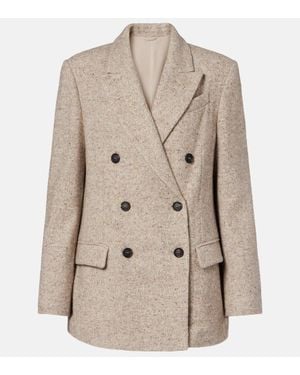 Brunello Cucinelli Double-Breasted Wool And Silk-Blend Blazer - Natural