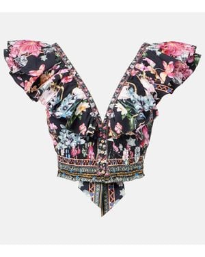CAMILLA Crystal-Embellished Cotton Crop Top - Metallic