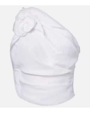 Magda Butrym Floral-Applique Draped One-Shoulder Top - White