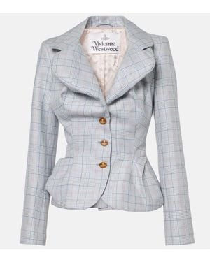 Vivienne Westwood Drunken Tartan Wool And Linen Blazer - Blue