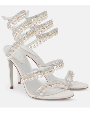 Rene Caovilla 105 Embellished Satin Sandals - White
