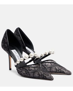 Jimmy Choo Salones Aurelie 85 De Piel Y Encaje - Negro
