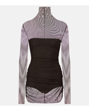 Norma Kamali Turtleneck Mesh Minidress - Purple