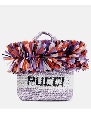 Emilio Pucci Tote Small Con Logo Y Ribete De Rafia - Rojo