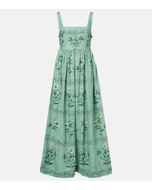 Agua Bendita Barbara Embroidered Linen Maxi Dress - Green