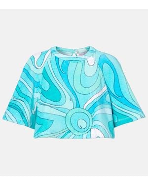 PUCCI Iride Cotton Terry Crop Top - Blue