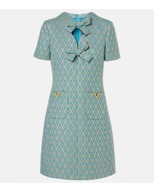 Valentino Toute La V Wool Jacquard Minidress - Blue