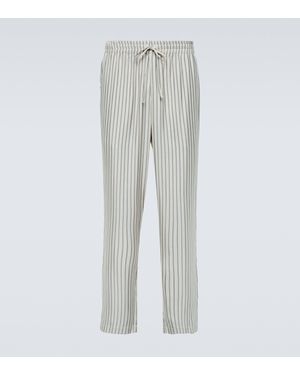 LeKasha Striped Silk Straight Trousers - Grey