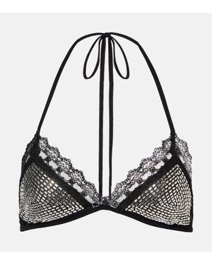 The Attico Bralette Mit Spitze Und Kristallen - Schwarz