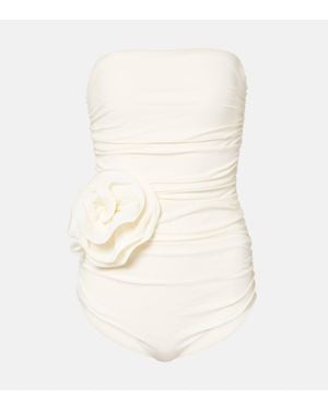 Magda Butrym Floral-applique Ruched Swimsuit - Natural