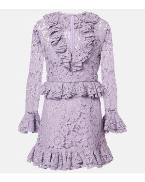 Valentino Ruffled Floral Lace Minidress - Purple