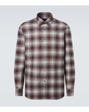 Brioni Checked Cotton Flannel Shirt - Brown