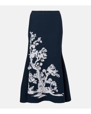 Erdem Asymmetric Printed Midi Skirt - Blue
