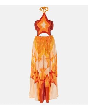 FARM Rio Abito Midi Gradient Stripes Con Cut-Out - Arancione