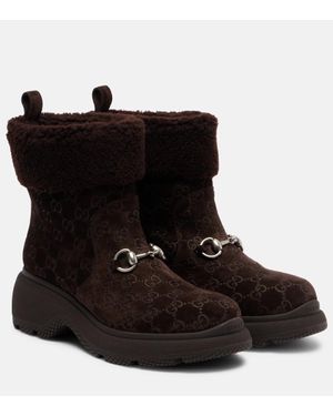 Gucci Ankle Boots Horsebit Gg Aus Veloursleder - Schwarz