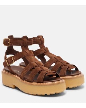 Prada Sandales A Plateforme En Daim - Marron