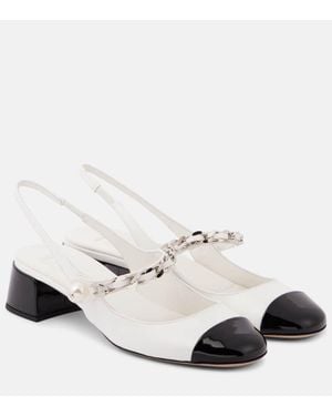 Miu Miu Verzierte Slingback-Pumps Aus Leder - Weiß