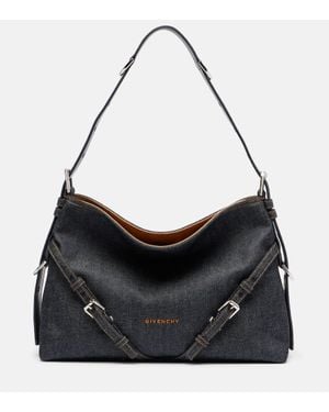 Givenchy Voyou Medium Denim Shoulder Bag - Black