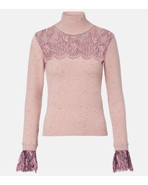 Valentino Lace-Trimmed Wool-Blend Sweater - Pink