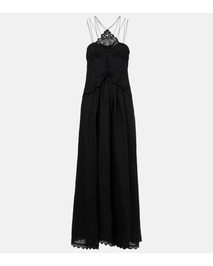 Isabel Marant Lindy Lace-Trimmed Embroidered Ramie Maxi Dress - Black