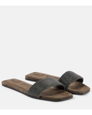 Brunello Cucinelli Mules En Daim A Ornements - Marron