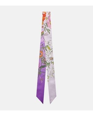 Gucci Floral Silk Twill Scarf - Purple