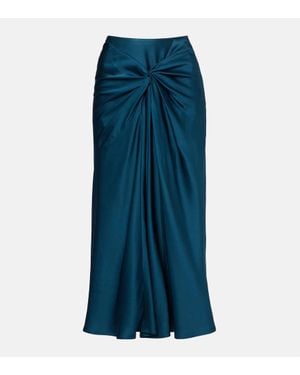 Dries Van Noten Falda Midi De Saten Fruncida - Azul