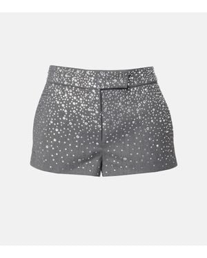 Alex Perry Low-Rise Crystal-Embellished Micro Shorts - Grey