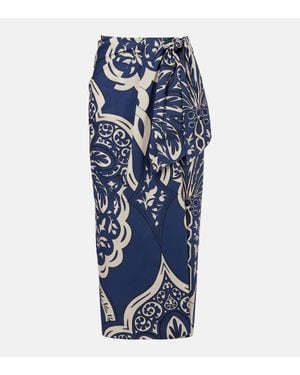 Johanna Ortiz Printed Cotton Poplin Wrap Skirt - Blue